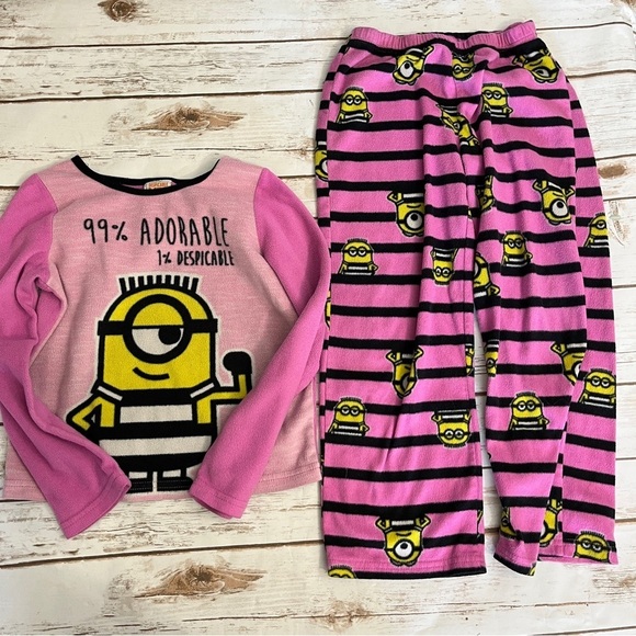 Despicable Me Minions Pink Pajama Set Frozen Bear Fair Isle Girls size 8 - Picture 12 of 15